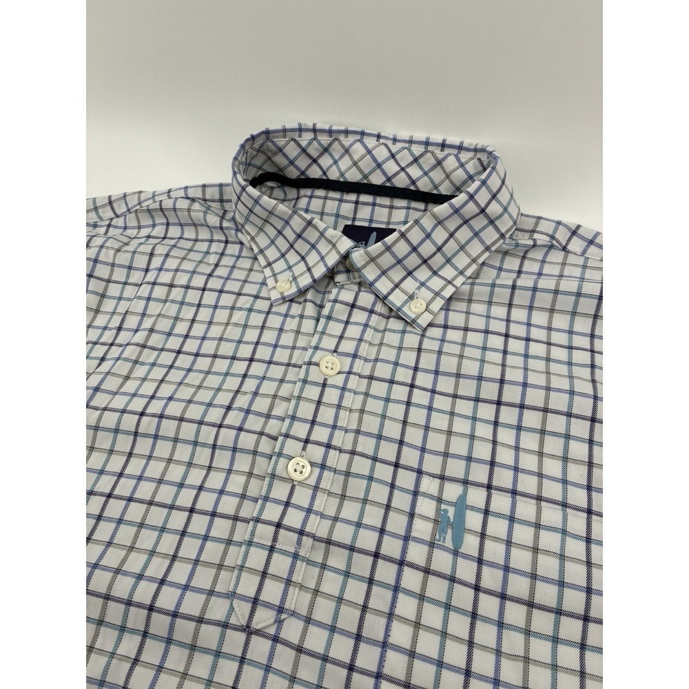 Johnnie-O Prep-Formance Polo Shirt Mens Medium Plaid Blue Short Sleeve